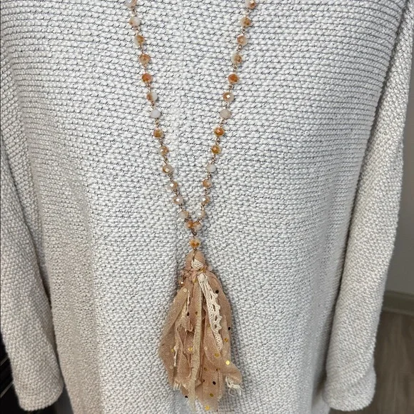 Beige & Cream Tassel Necklace - Picture 2 of 4